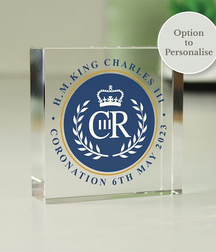 Personalised King Charles III Blue Crest Coronation Commemorative Crystal Token - ItJustGotPersonal.co.uk
