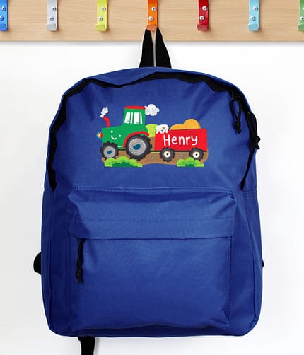 Personalised Tractor Blue Backpack - ItJustGotPersonal.co.uk