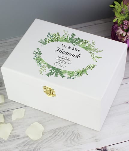 Personalised Fresh Botanical White Wooden Keepsake Box - ItJustGotPersonal.co.uk