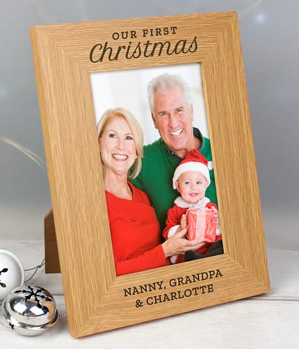 Personalised 'Our First Christmas' 6x4 Oak Finish Photo Frame - ItJustGotPersonal.co.uk