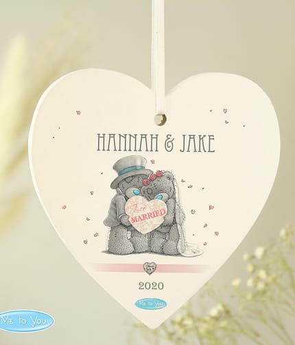 Personalised Me To You Wedding Couple Wooden Heart Decoration - ItJustGotPersonal.co.uk