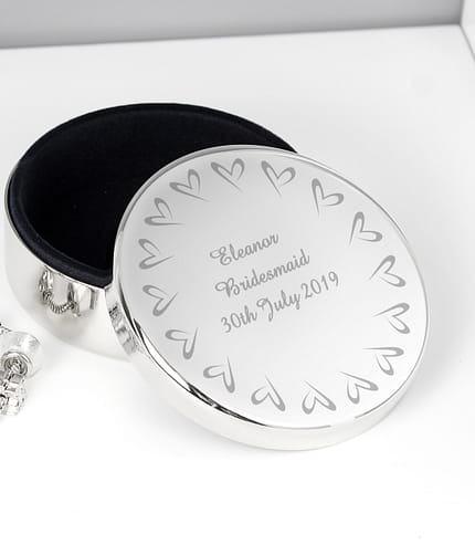 Personalised Small Hearts Round Trinket Box - ItJustGotPersonal.co.uk