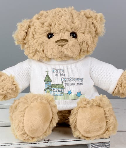Personalised Blue Church Message Teddy Bear - ItJustGotPersonal.co.uk
