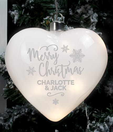 Personalised Merry Christmas LED Hanging Glass Heart - ItJustGotPersonal.co.uk