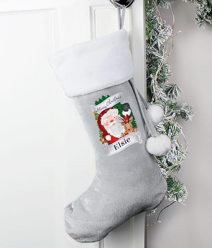 Personalised Christmas Santa Grey Stocking - ItJustGotPersonal.co.uk