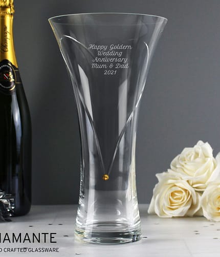 Personalised Large Hand Cut Gold Diamante Heart Vase - ItJustGotPersonal.co.uk