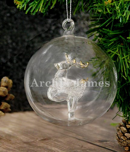 Personalised Name Only Reindeer Glass Bauble - ItJustGotPersonal.co.uk