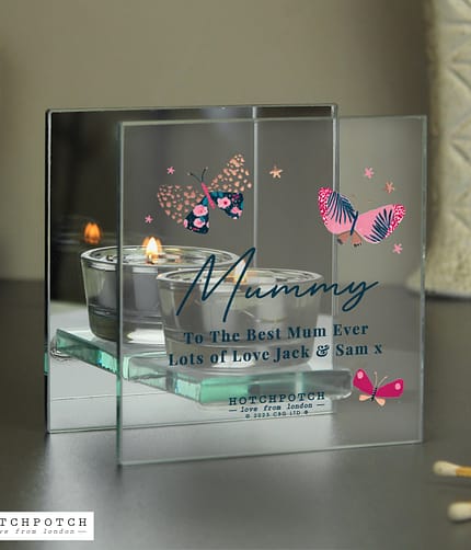 Personalised Butterfly Mirrored Tealight Holder - ItJustGotPersonal.co.uk