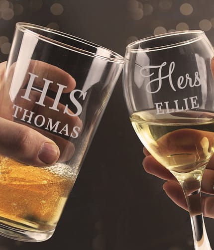 Personalised His & Her Pint and Wine Glass Set - ItJustGotPersonal.co.uk