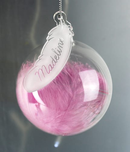 Personalised Pink Feather Glass Bauble - ItJustGotPersonal.co.uk