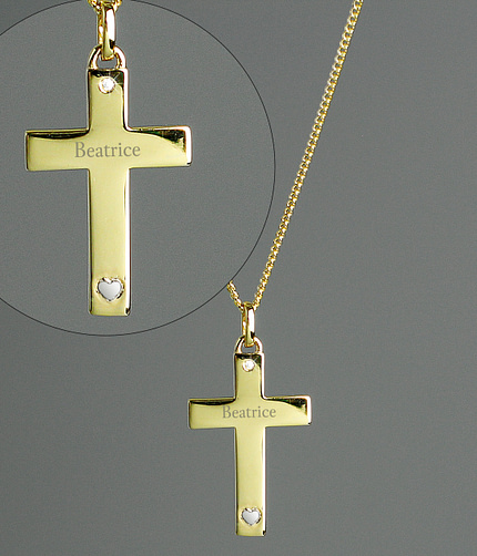 Personalised 9ct Gold Cross with Sterling Silver Heart & CZ Necklace - ItJustGotPersonal.co.uk