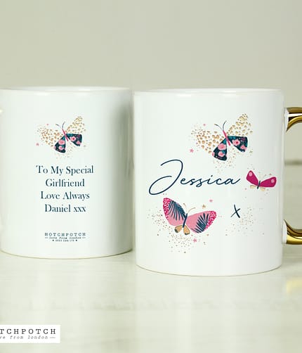 Personalised Butterfly Gold Handle Mug - ItJustGotPersonal.co.uk