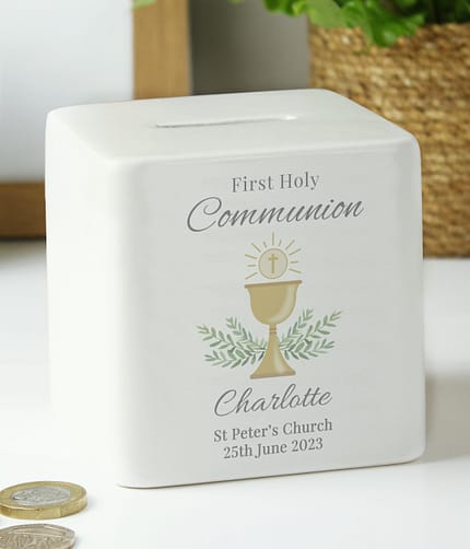 Personalised First Holy Communion Ceramic Square Money Box - ItJustGotPersonal.co.uk
