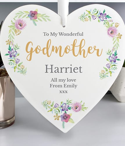 Personalised Any Role 'Floral Watercolour' Large Wooden Heart Decoration - ItJustGotPersonal.co.uk