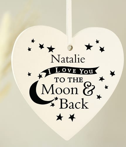 Personalised To the Moon and Back... Wooden Heart Decoration - ItJustGotPersonal.co.uk