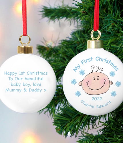 Personalised Baby Boy My First Christmas Bauble - ItJustGotPersonal.co.uk