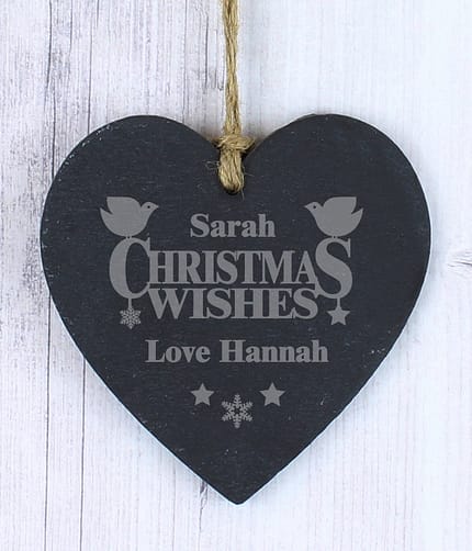 Personalised Christmas Wishes Slate Heart Decoration - ItJustGotPersonal.co.uk