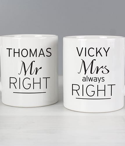 Personalised Classic Mr Right/Mrs Always Right Mug Set - ItJustGotPersonal.co.uk