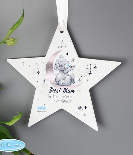 Personalised Moon & Stars Me To You Wooden Star Decoration - ItJustGotPersonal.co.uk