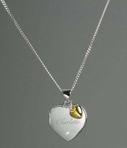 Personalised Sterling Silver Heart Locket Necklace with Diamond and 9ct Gold Charm - ItJustGotPersonal.co.uk