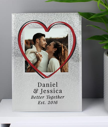 Personalised Heart 4x4 Glitter Glass Photo Frame - ItJustGotPersonal.co.uk