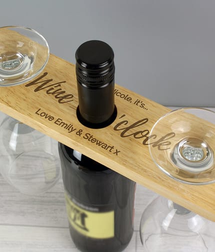 Personalised 'Wine O'clock' Wine Glass & Bottle Holder - ItJustGotPersonal.co.uk