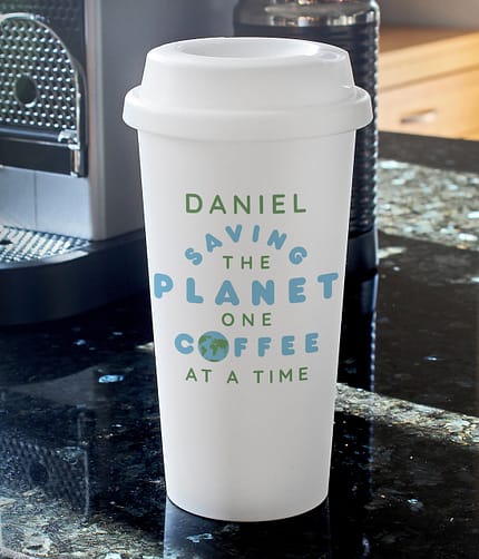 Personalised 'Saving the Planet' Insulated Reusable Eco Travel Cup - ItJustGotPersonal.co.uk