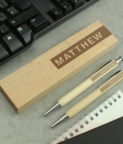 Personalised Name Only Wooden Pen and Pencil Set - ItJustGotPersonal.co.uk