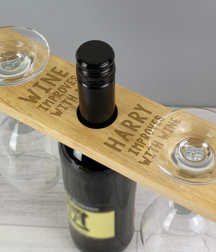 Personalised 'Improves With Wine' Wine Glass & Bottle Holder - ItJustGotPersonal.co.uk
