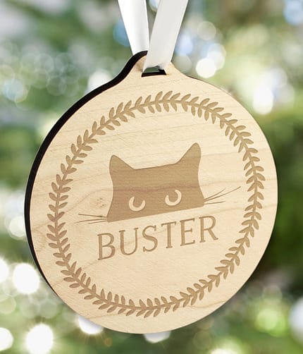 Personalised Cat Round Wooden Bauble - ItJustGotPersonal.co.uk