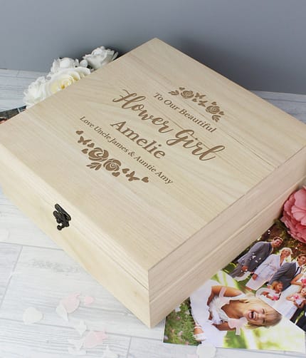 Personalised Any Role 'Floral Watercolour Wedding' Large Wooden Keepsake Box - ItJustGotPersonal.co.uk