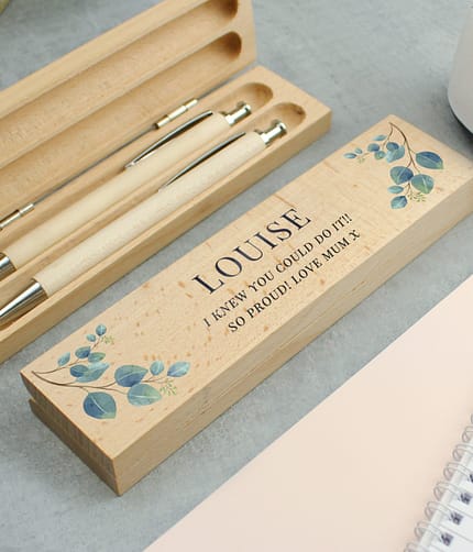 Personalised Eucalyptus Wooden Pen and Pencil Set - ItJustGotPersonal.co.uk
