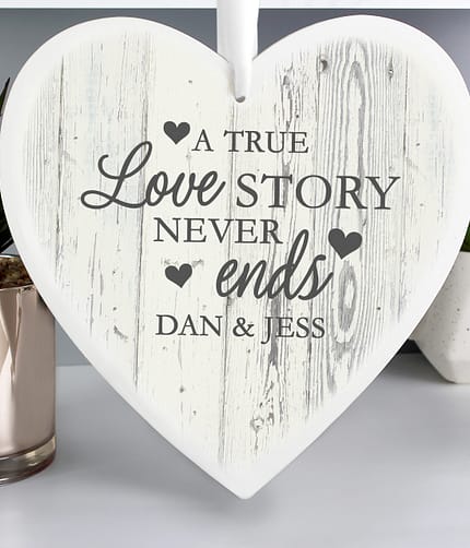 Personalised Love Story Large Wooden Heart Decoration - ItJustGotPersonal.co.uk