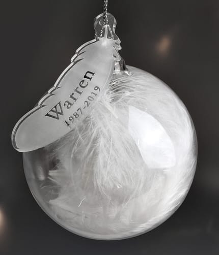 Personalised Name & Date Feather Glass Bauble - ItJustGotPersonal.co.uk
