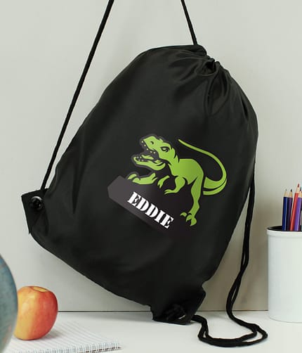 Personalised Dinosaur Black Kit Bag - ItJustGotPersonal.co.uk