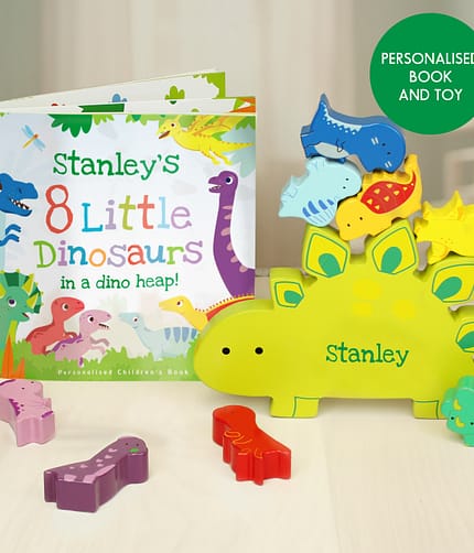 Personalised Dinosaur Book & Stacking Toy - ItJustGotPersonal.co.uk