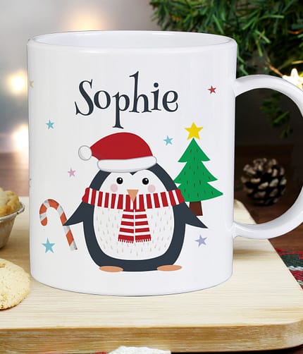 Personalised Christmas Penguin Plastic Mug - ItJustGotPersonal.co.uk