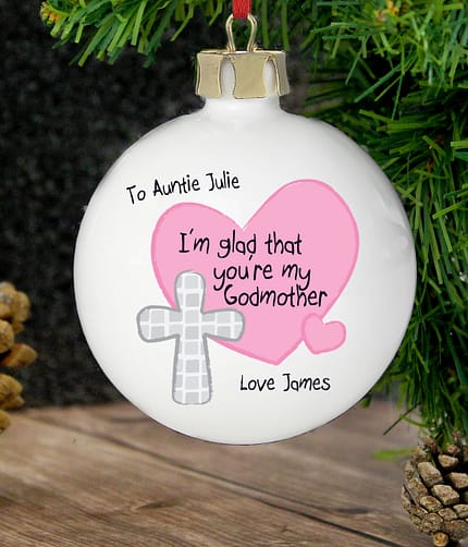 Personalised Godmother Bauble Pink - ItJustGotPersonal.co.uk