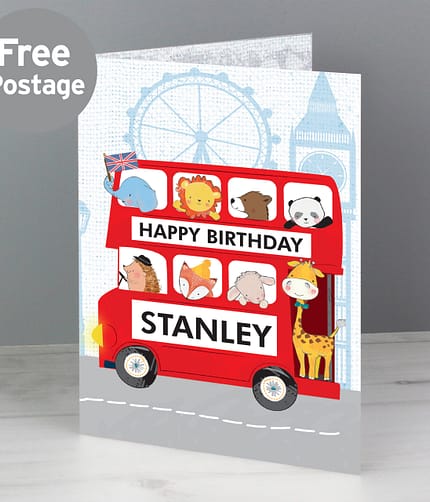 Personalised London Animal Bus Birthday Card - ItJustGotPersonal.co.uk