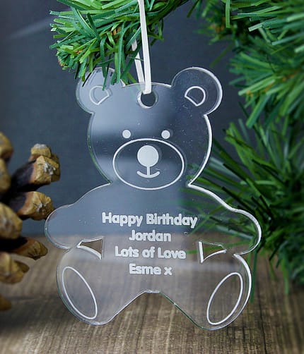 Personalised Acrylic Teddy Bear Decoration - ItJustGotPersonal.co.uk