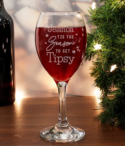 Personalised Tis The Season To Get Tipsy Season Wine Glass - ItJustGotPersonal.co.uk
