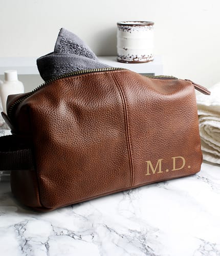Personalised Luxury Initials Brown Leatherette Wash Bag - ItJustGotPersonal.co.uk