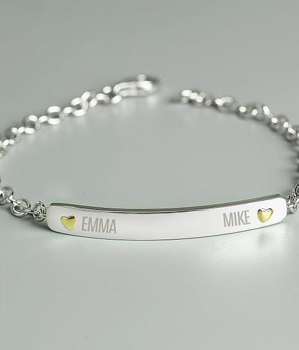 Personalised Two Names Sterling Silver and 9ct Gold Bar Bracelet - ItJustGotPersonal.co.uk