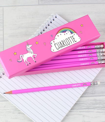 Personalised Unicorn Box of 12 Pink HB Pencils - ItJustGotPersonal.co.uk