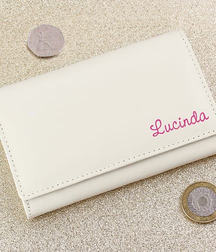 Personalised Pink Name Cream Leather Purse - ItJustGotPersonal.co.uk