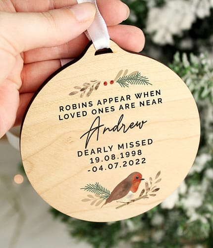 Personalised Robin Memorial Round Wooden Decoration - ItJustGotPersonal.co.uk