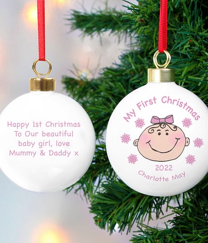 Personalised Baby Girl My First Christmas Bauble - ItJustGotPersonal.co.uk
