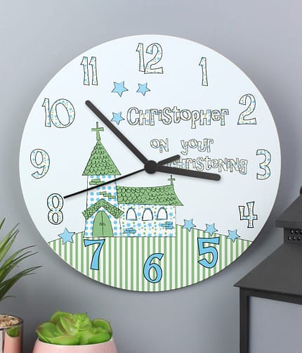Personalised Church Boys Christening Clock - ItJustGotPersonal.co.uk