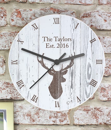 Personalised Highland Stag Shabby Chic Wooden Clock - ItJustGotPersonal.co.uk
