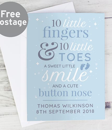 Personalised '10 Little Fingers' Blue Baby Card - ItJustGotPersonal.co.uk